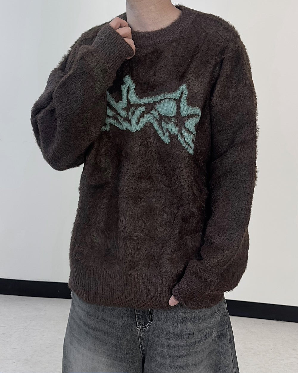 街頭 馬海毛 塗鴉 落肩 毛衣 / 3色 - WHATEVER STUDIO