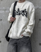 街頭 馬海毛 塗鴉 落肩 毛衣 / 3色 - WHATEVER STUDIO