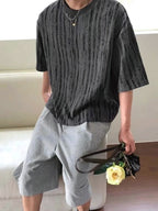木紋 提花 寬短 短袖 上衣 / 3色 - WHATEVER STUDIO