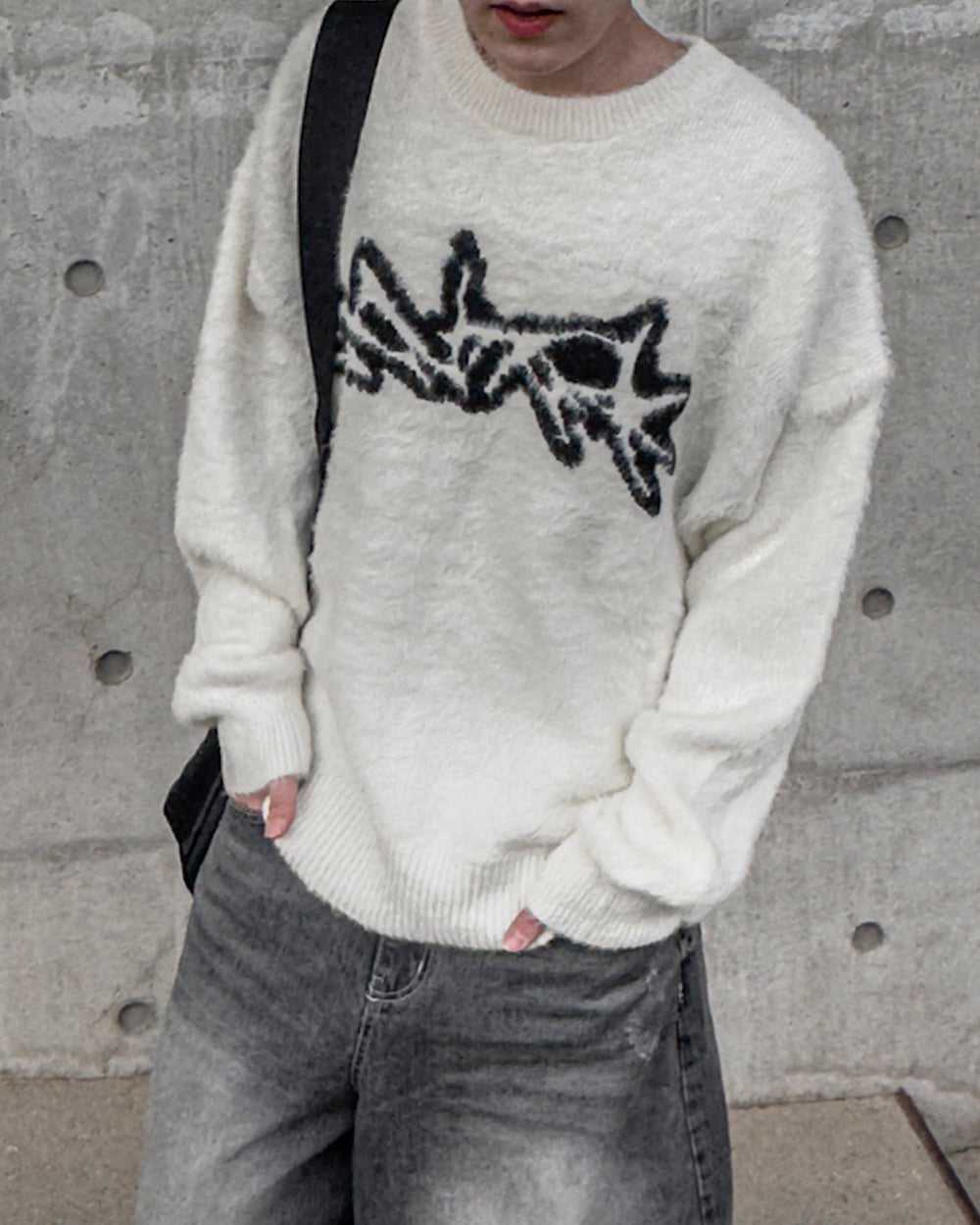 街頭 馬海毛 塗鴉 落肩 毛衣 / 3色 - WHATEVER STUDIO