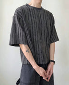 木紋 提花 寬短 短袖 上衣 / 3色 - WHATEVER STUDIO