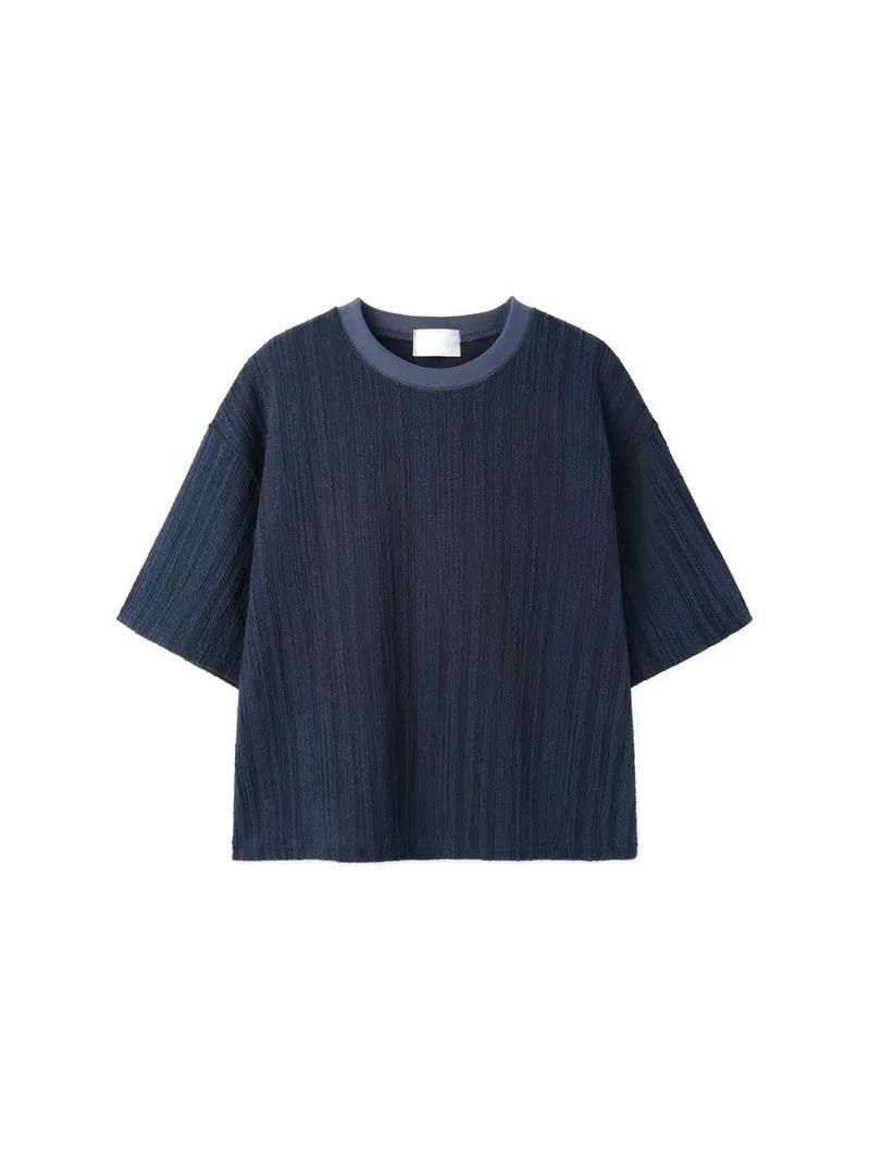 木紋 提花 寬短 短袖 上衣 / 3色 - WHATEVER STUDIO