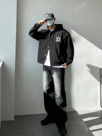 33 斑駁刺繡 鈕扣 開襟 連帽衫 / 3色 - WHATEVER STUDIO