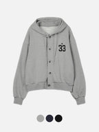 33 斑駁刺繡 鈕扣 開襟 連帽衫 / 3色 - WHATEVER STUDIO