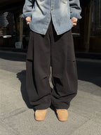 側摺 弧形剪裁 棉質 長褲 / 4色 - WHATEVER STUDIO