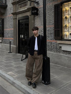 側摺 弧形剪裁 棉質 長褲 / 4色 - WHATEVER STUDIO