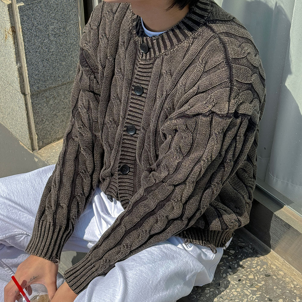 仿舊 提花 破壞 短版 針織外套 / 4色 - WHATEVER STUDIO