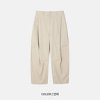 側摺 弧形剪裁 棉質 長褲 / 4色 - WHATEVER STUDIO