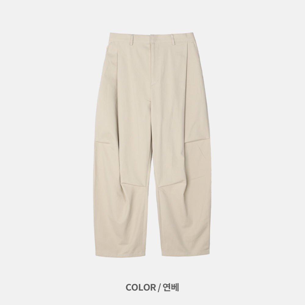 側摺 弧形剪裁 棉質 長褲 / 4色 - WHATEVER STUDIO