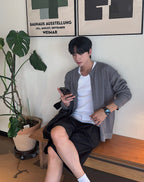 簡約 網眼 透氣 亨利領 開襟衫 / 4色 - WHATEVER STUDIO