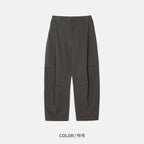 側摺 弧形剪裁 棉質 長褲 / 4色 - WHATEVER STUDIO