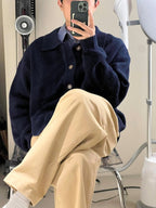 寬鬆 翻領 珍珠釦 針織 開襟衫 / 6色 - WHATEVER STUDIO