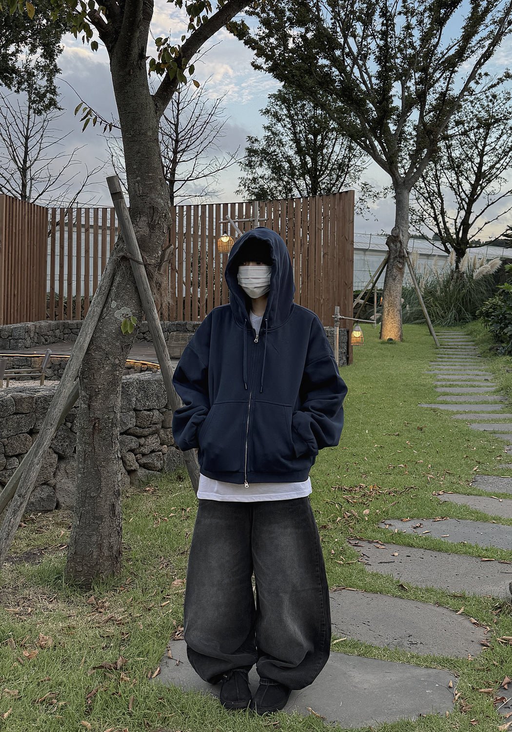 寬鬆 鋪棉 雙拉鍊 落肩 Boxy 連帽外套 / 3色 - WHATEVER STUDIO