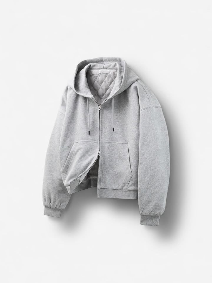 寬鬆 鋪棉 雙拉鍊 落肩 Boxy 連帽外套 / 3色 - WHATEVER STUDIO
