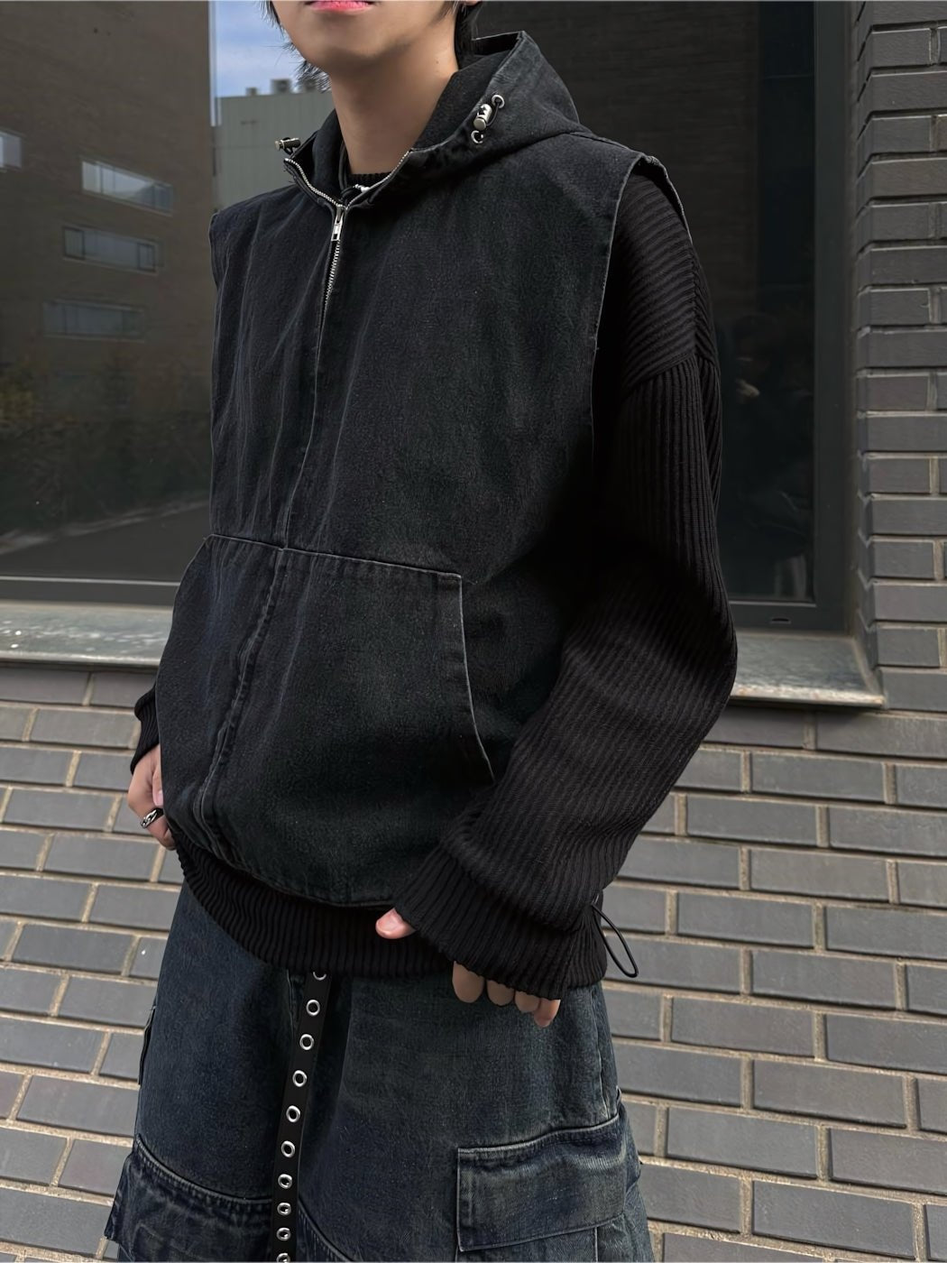 丹寧 牛仔 連帽 背心 - WHATEVER STUDIO