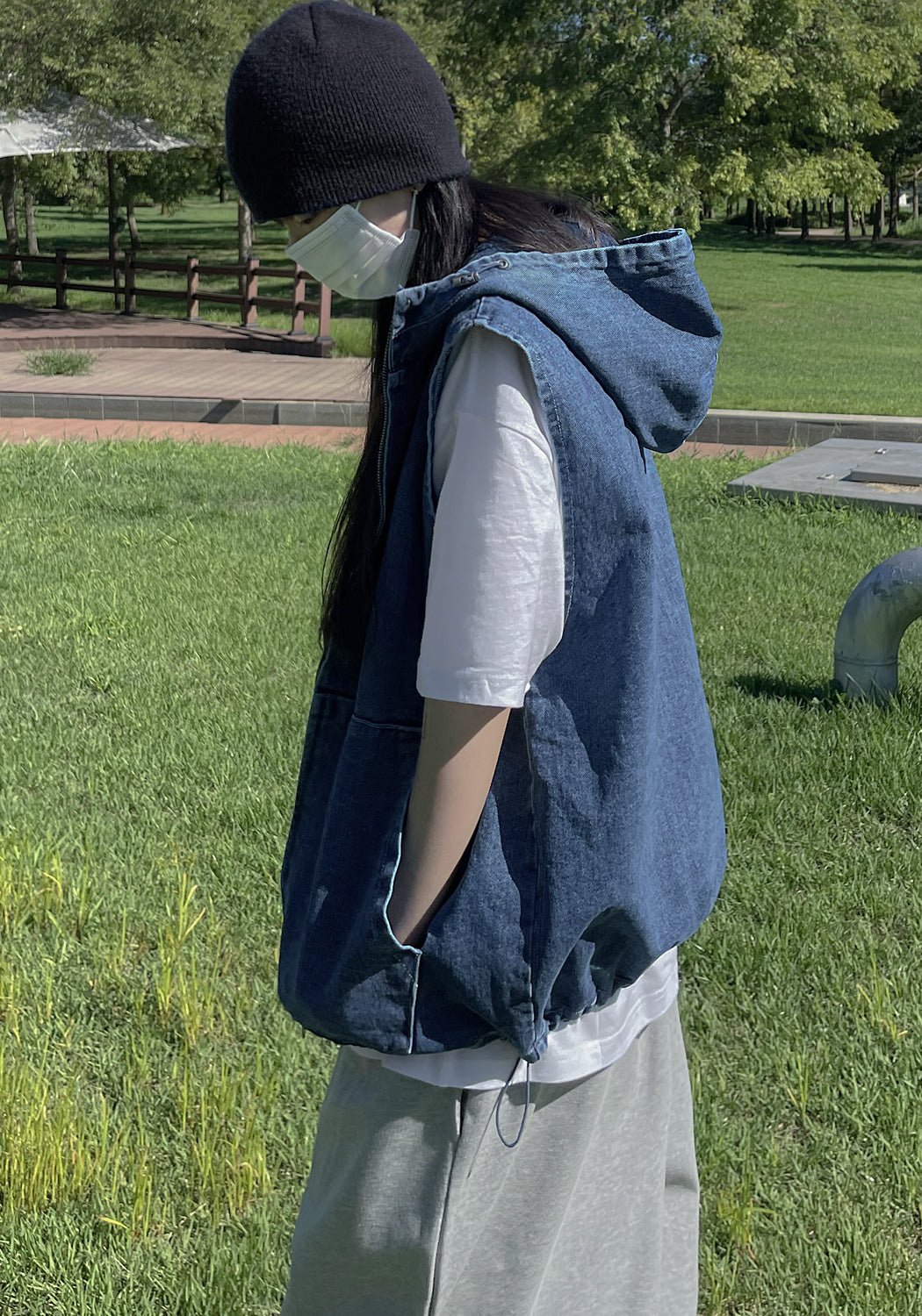 丹寧 牛仔 連帽 背心 - WHATEVER STUDIO