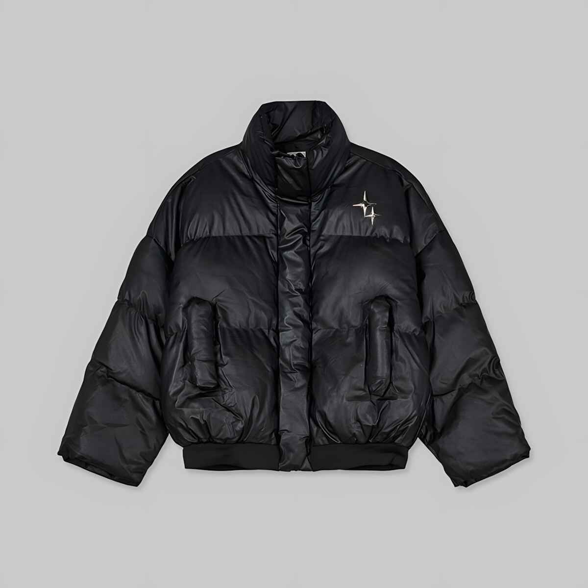 雙星胸針 仿皮革 短版 高領 羽絨外套 - WHATEVER STUDIO