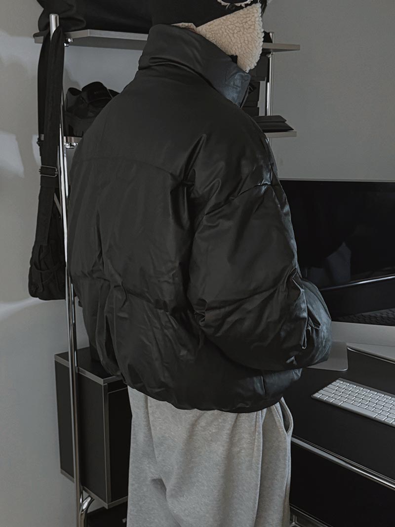 雙星胸針 仿皮革 短版 高領 羽絨外套 - WHATEVER STUDIO