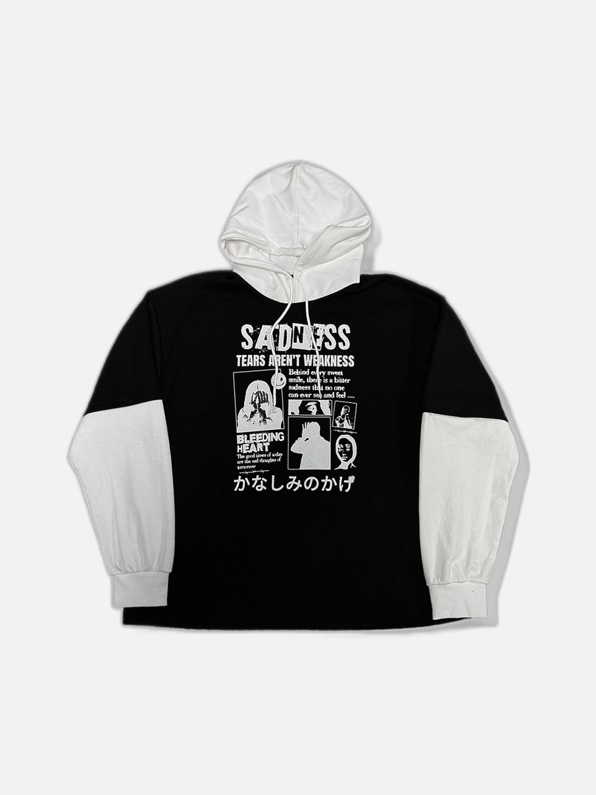 街頭 印花 拼色 假兩件 連帽 帽T / 3色 - WHATEVER STUDIO