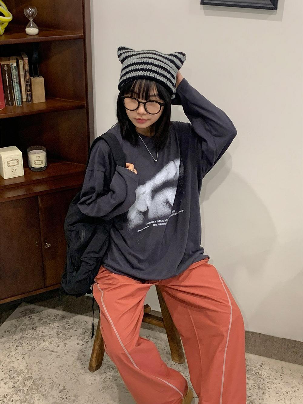 暈染 文字 印花 寬鬆 長袖T / 4色 - WHATEVER STUDIO