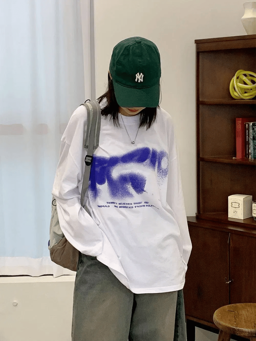 暈染 文字 印花 寬鬆 長袖T / 4色 - WHATEVER STUDIO