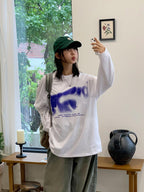 暈染 文字 印花 寬鬆 長袖T / 4色 - WHATEVER STUDIO